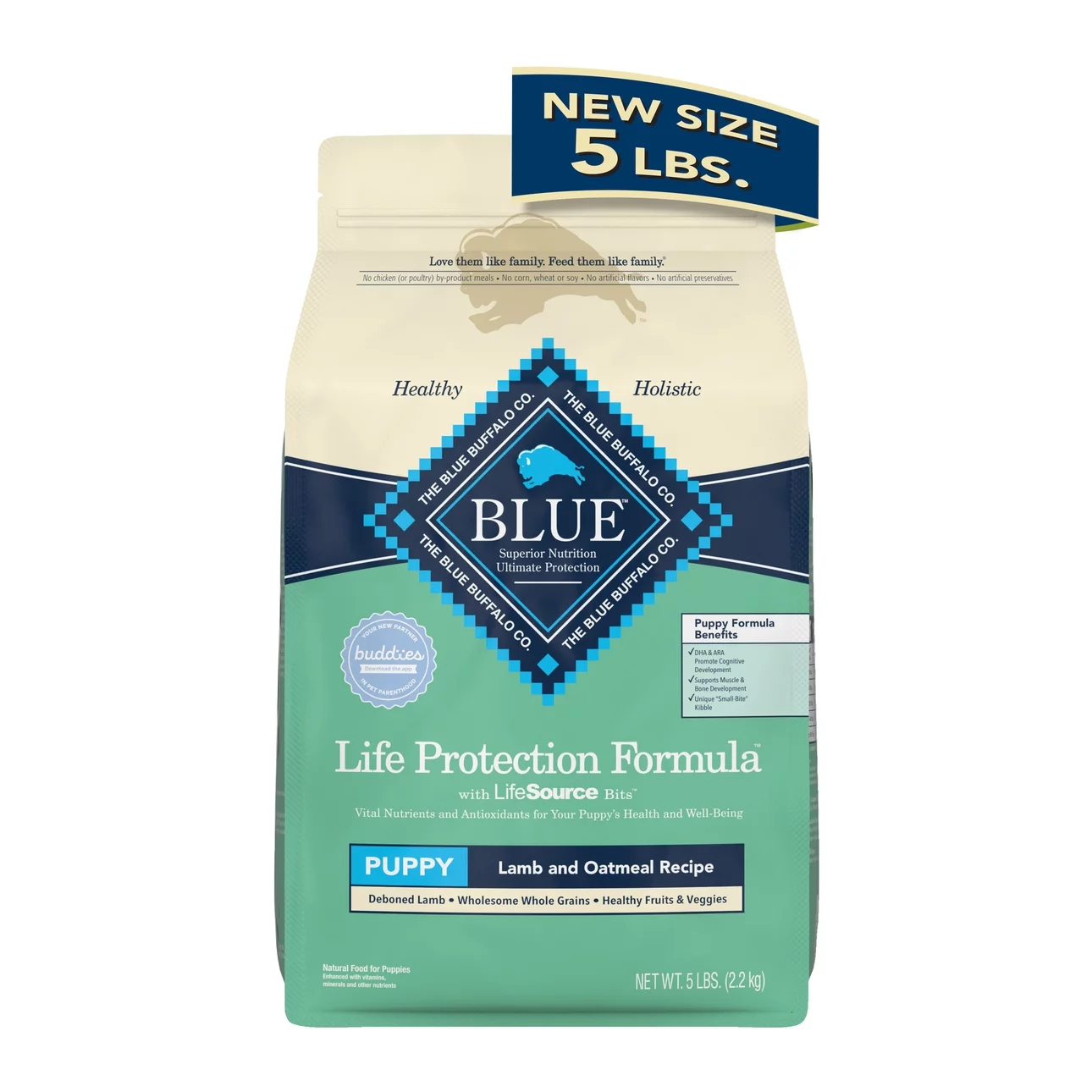 Blue Buffalo Life Protection Formula Lamb and Oatmeal Dry Dog Food for Puppies, Whole Grain, 5 lb. Bag