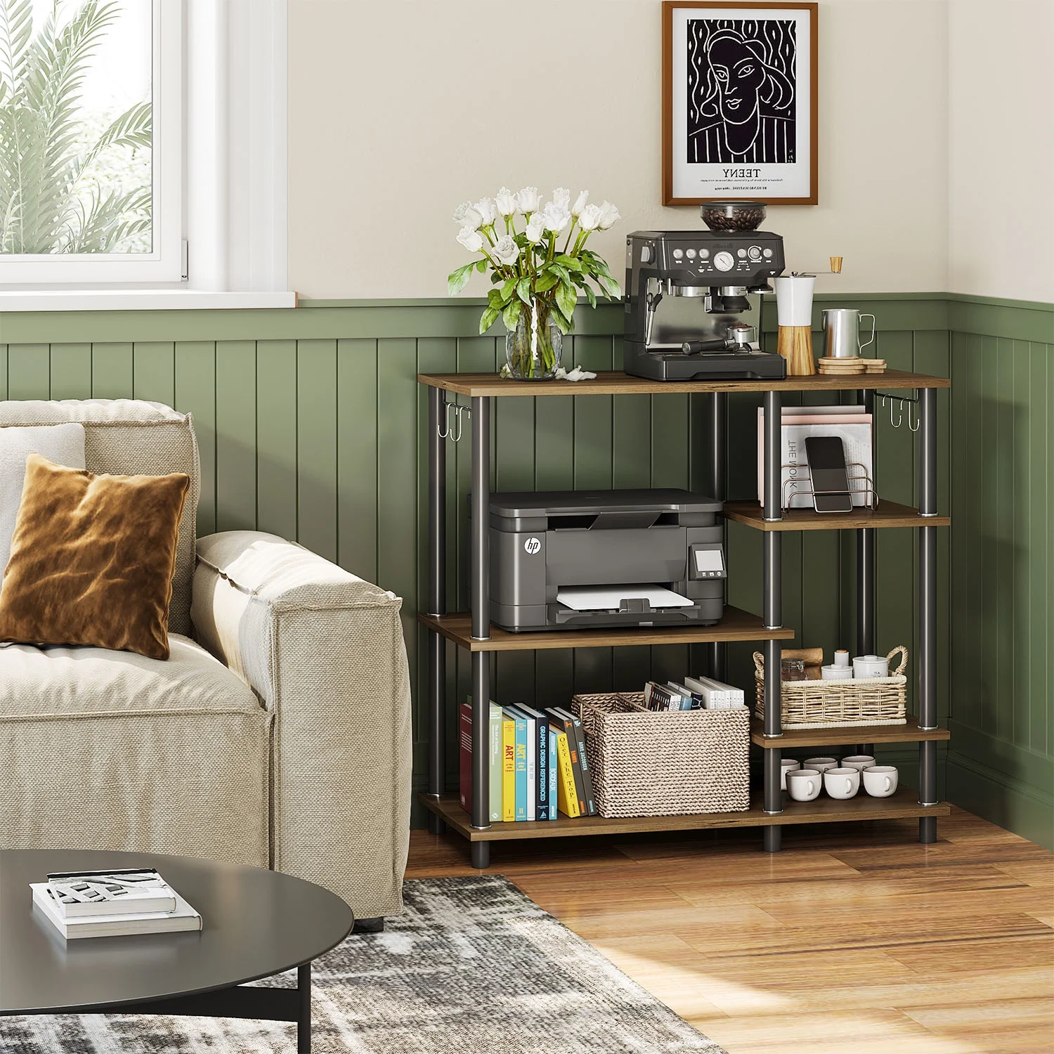 Bestier Farmhouse Baker's Rack 5 Tier Microwave Oven Stand for Kitchen,  Retro Oak