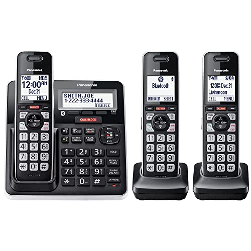 Panasonic Cordless Phone with Advanced Call Block, One-Ring Scam Alert, and 2-Way Recording with Answering Machine, 4 Handsets - KX-TGF944B (Black)