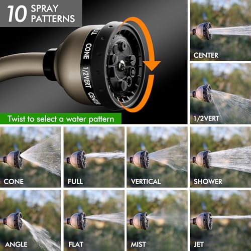 RESTMO Watering Wand Heavy Duty, Metal Garden Hose Wand with 10 Spray Patterns, 15-Inch Long Hose Nozzle Sprayer with Thumb Flow Control, Ideal to Water Hanging Baskets and Shrubs