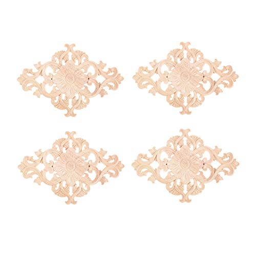 Wood Carved Appliques, 2Pcs Wooden Decorative Onlays, MUXSAM Unpainted Furniture Center Decals for Cabinet Dresser Bed Door Wall Wardrobe Ceiling Decoration Home DIY Project, 15x10.5cm/5.9