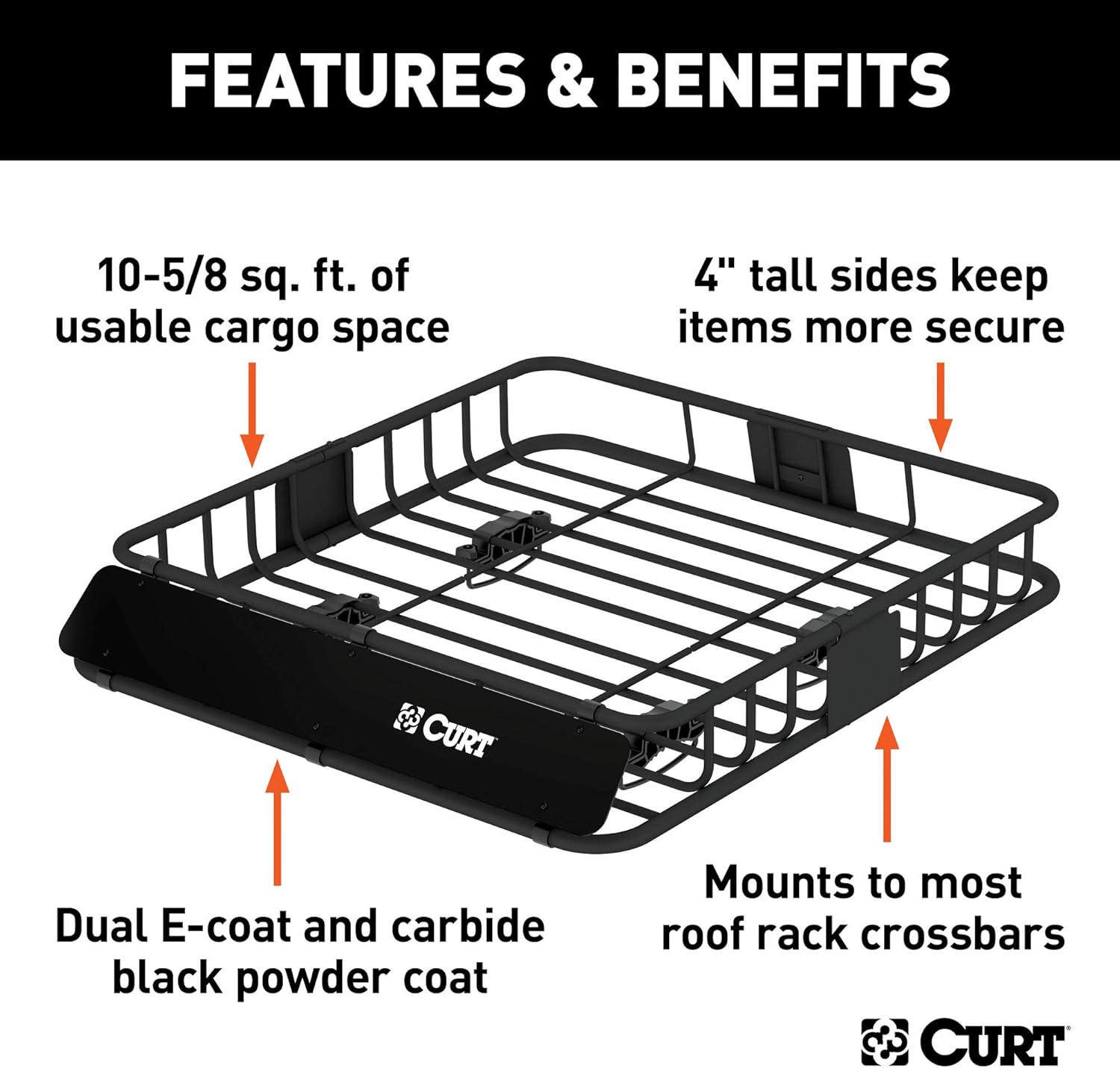 CURT 18115 Universal 42 x 37-Inch Black Steel Roof Rack Rooftop Cargo Carrier