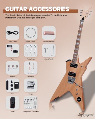 Leo Jaymz DIY Single Cut Electric Guitar Kits with Mahogany Body and Neck - Rosewood Fingerboard and All Components Included (LP Hollow)