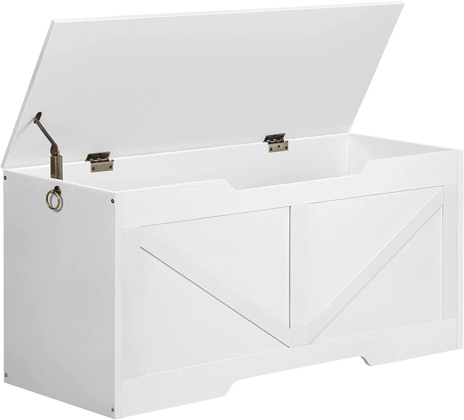 Storage Bench, 39.4” Retro Wooden Storage Chest with U-Shaped Cut-Out Pull, Safety Hinge, Supports 220 lb and Easy Assembly for Toy Box Organizer (White) WT771CW01