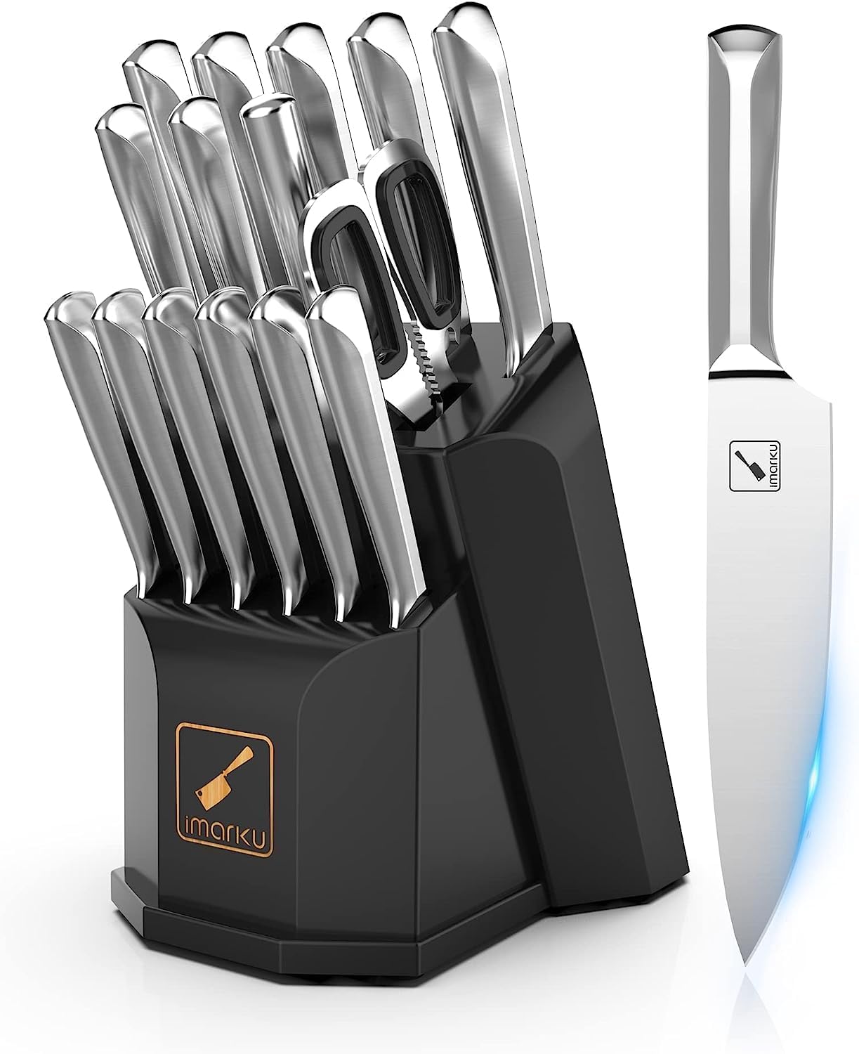 imarku Knife Set, 16 Pcs Kitchen Knife Set with Block, Ultra Sharp Stainless Steel Chef Knife Set, Dishwasher Safe Knife Block Set with One-piece Ergonomic Handle, Gifts for Women and Men