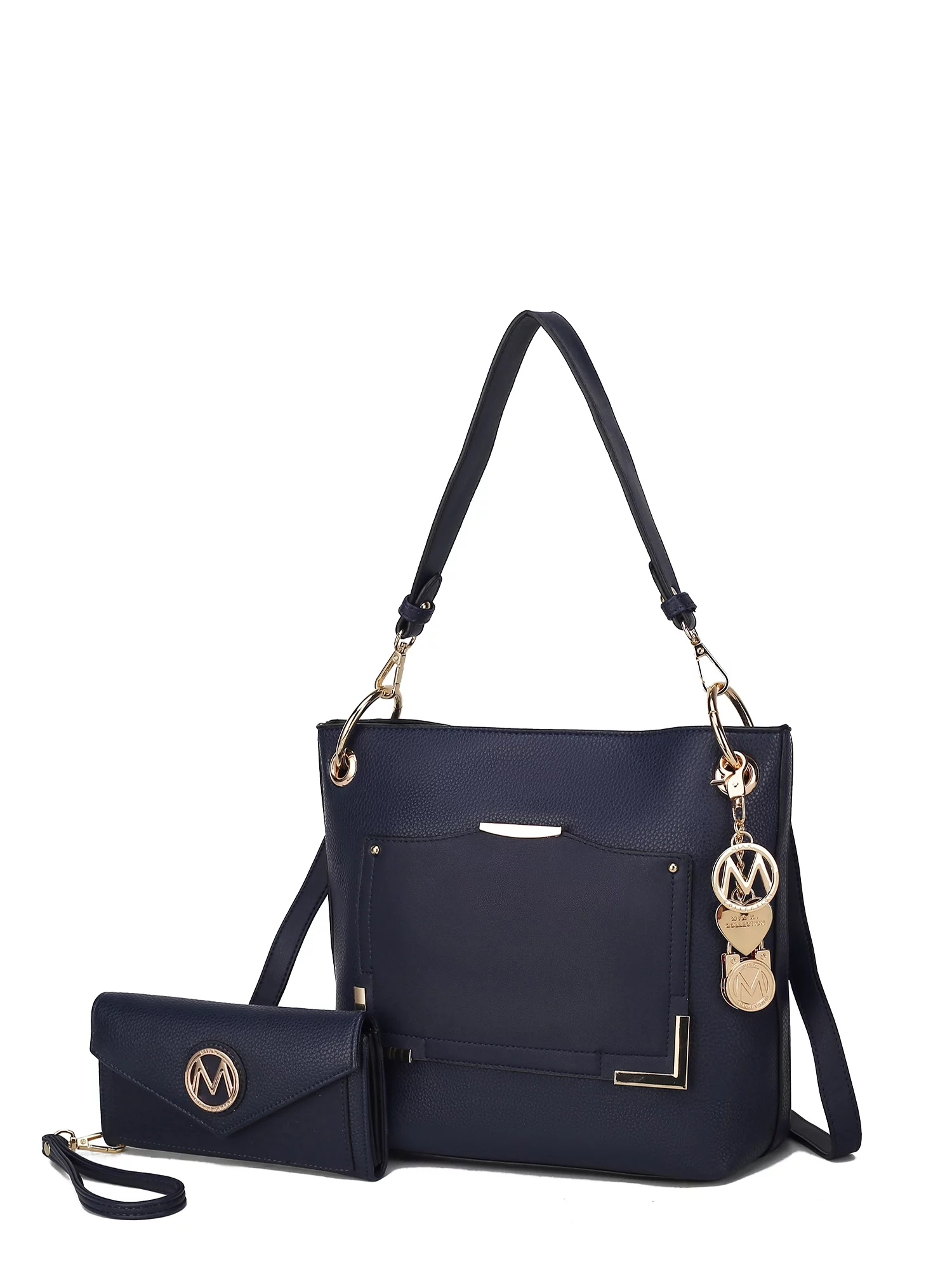 MKF Collection Women's Grace Vegan Leather Shoulder Handbag and Wristlet Set by Mia K., Navy
