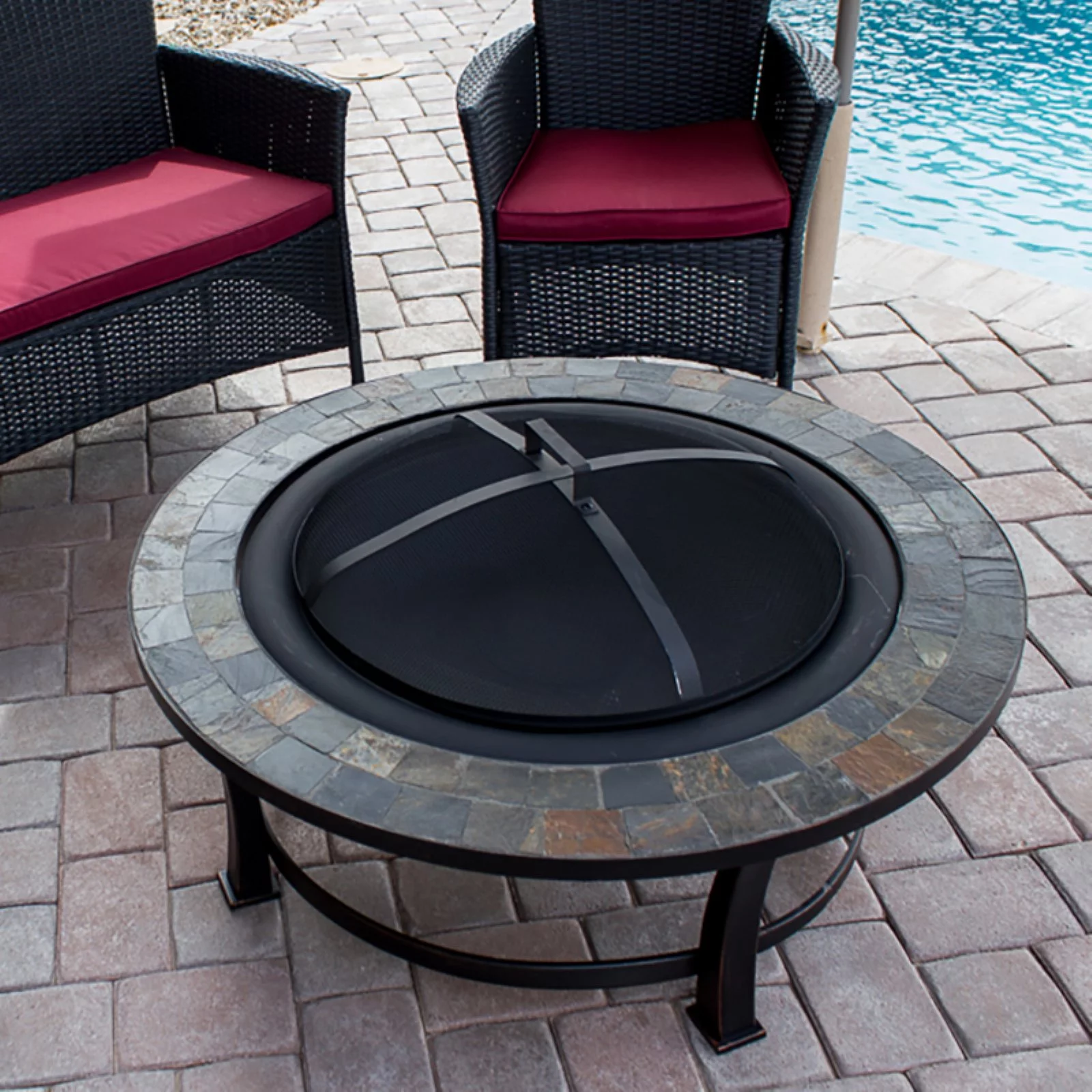 AZ Patio Heaters FT-51216 40 in. Round Slate Top Wood Burning Firepit