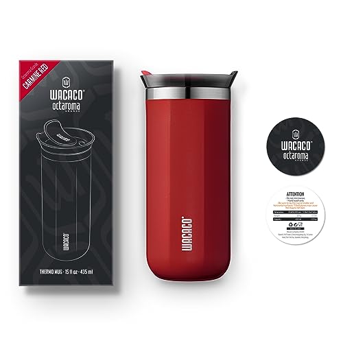 WACACO Octaroma Classico Vacuum Insulated Coffee Mug, Double-wall Stainless Steel Travel Tumbler With Drinking Lid, 6 fl oz (180ml), Carmine Red