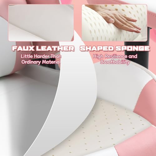 ECOTOUGE PC Massage Gaming Chair with Footrest Ergonomic Office Desk Chair Racing PU Leather Recliner Swivel Rocker with Headrest and Lumbar Pillow, Blue