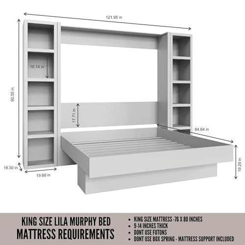 Oakland Living Easy-Lift Queen Murphy Wall Bed in Brown Wood Grain with Two Bookshelves