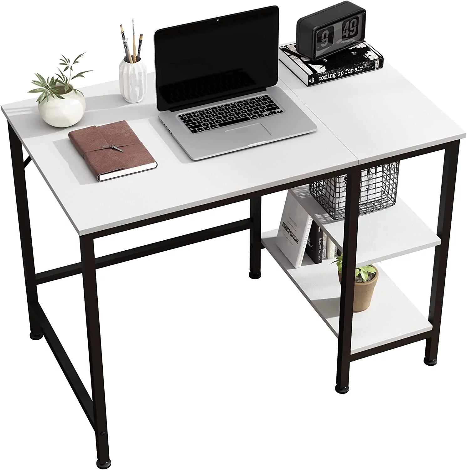 sell well JOISCOPE Home Office Computer Desk  Study Writing Desk with Wooden Storage Shelf  2-Tier Industrial Morden Laptop Table with Splice Board 55 inches(Black Oak Finish)