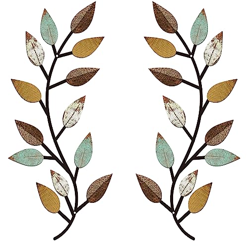 2 Pieces Metal Tree Leaf Wall Decor Vine Olive Branch Leaf Wall Art Living Room, Hallway Wall Decor Outdoor Decoration(Vibrant Colors)