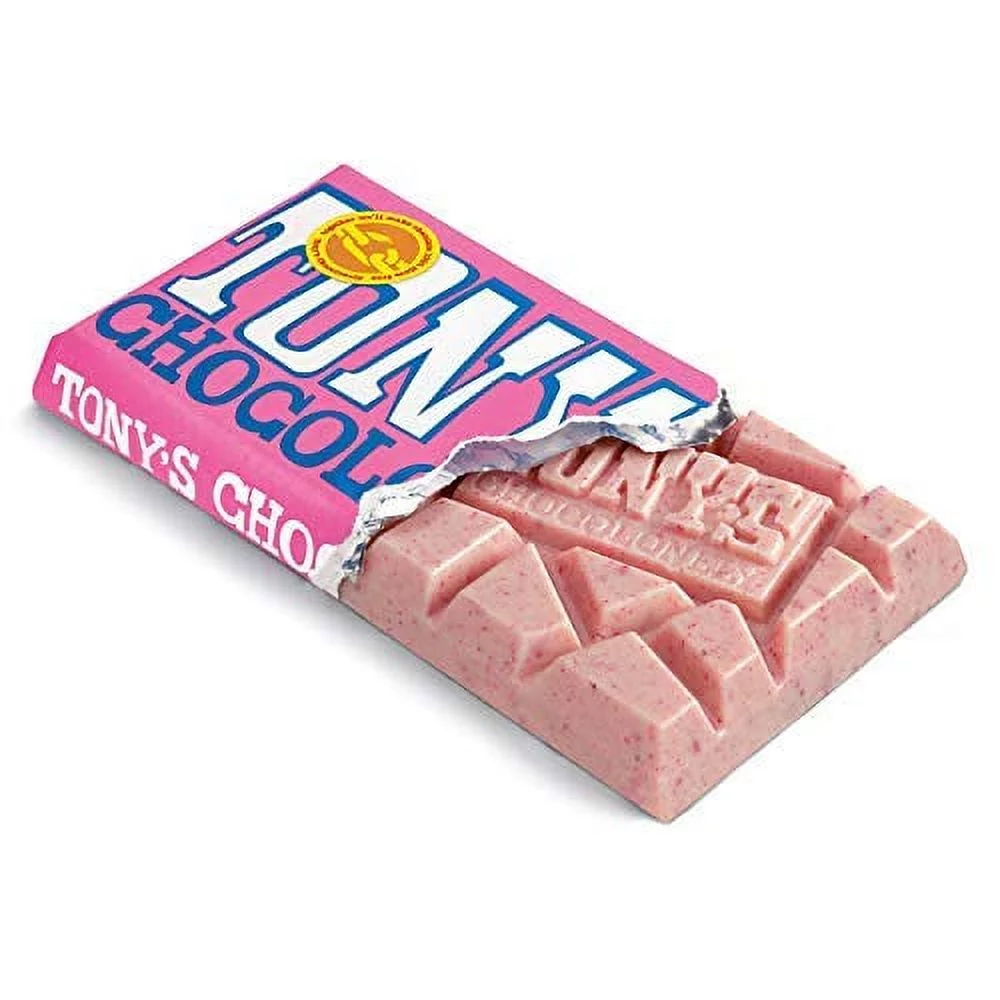 Tony's Chocolonely White Chocolate Raspberry Popping Candy, 6.35 Ounce, Pack of 4 Chocolate Bars
