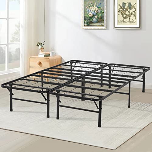 Twin Sturdy Steel Bed Frame, 14 Inch Metal Platform Mattress Foundation No Box Spring Replacement, Underbed Storage, Foldable Heavy Duty Steel Slat Noise-Free Easy Assembly,Black