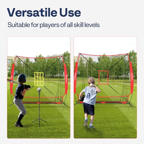 VIVOHOME Baseball Softball Hitting Net with Large Ball Collection System, 7 x 7 ft Baseball Batting Pitching Net with Tee, 2 Strike Zone, Carry Bag