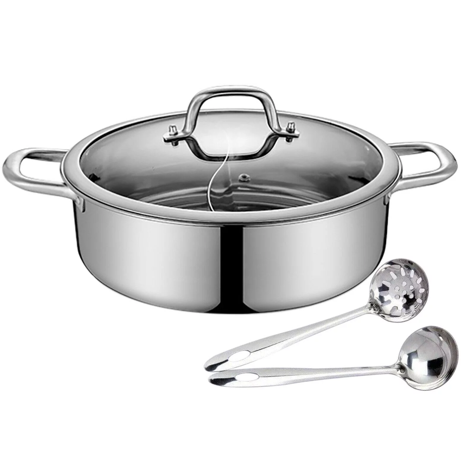 TFCFL Portable Cooking Pot 304 Stainless Cookware  Set Hot Pot w/ Lid for Induction Cooktop Gas Stove Dual Sided Soup Cookware
