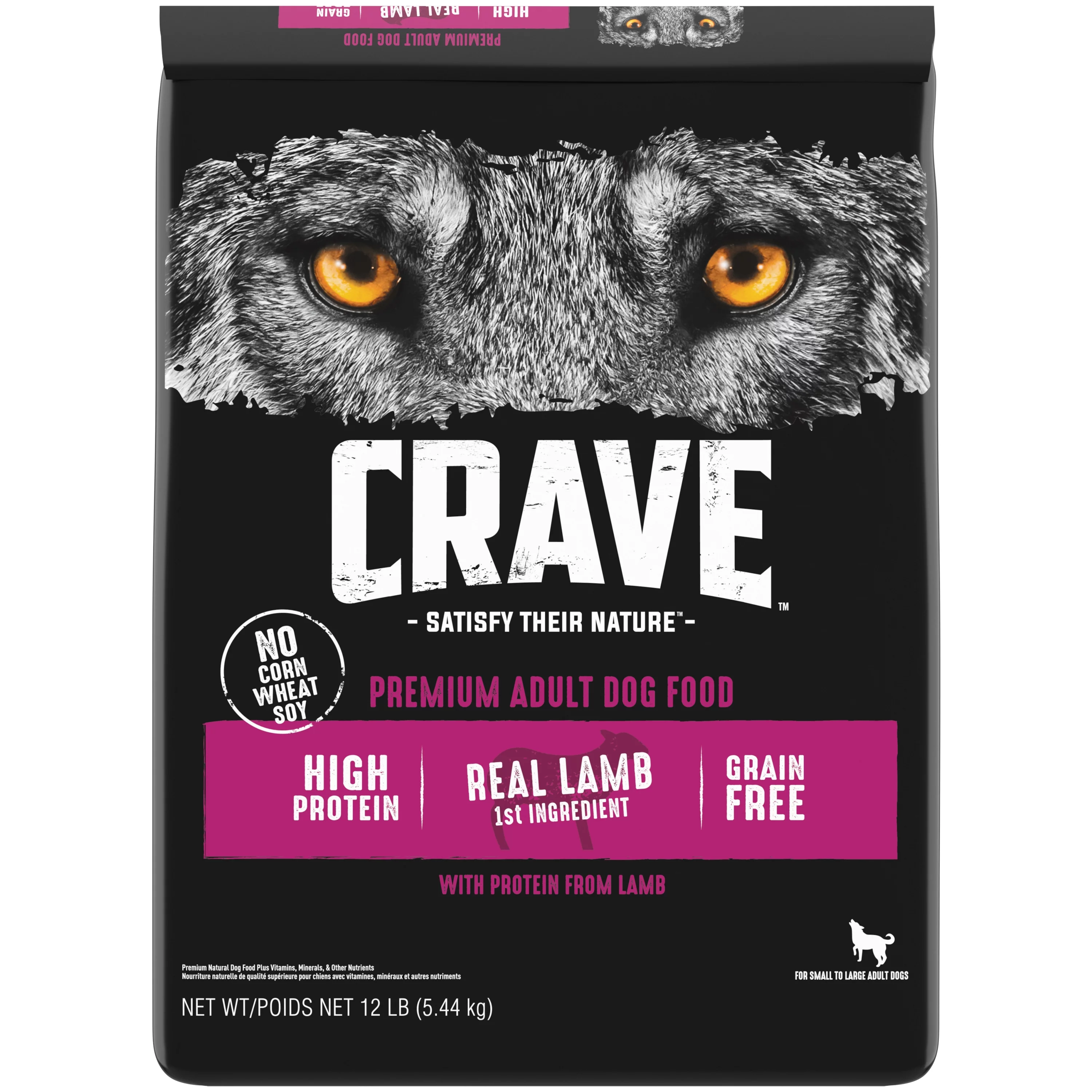 CRAVE Grain Free Adult Dry Dog Food with Protein from Lamb, 12 lb. Bag