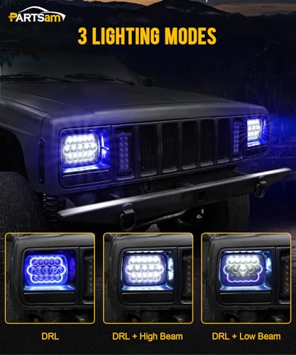 Partsam 2PCS Rectangle H6054 LED Headlights 5x7 7x6 Headlamp Hi/Low Sealed Beam H4 9003 Plug 6054 H5054 Compatible with S10 Blazer Express Van/Wrangler YJ XJ Cherokee Truck Van