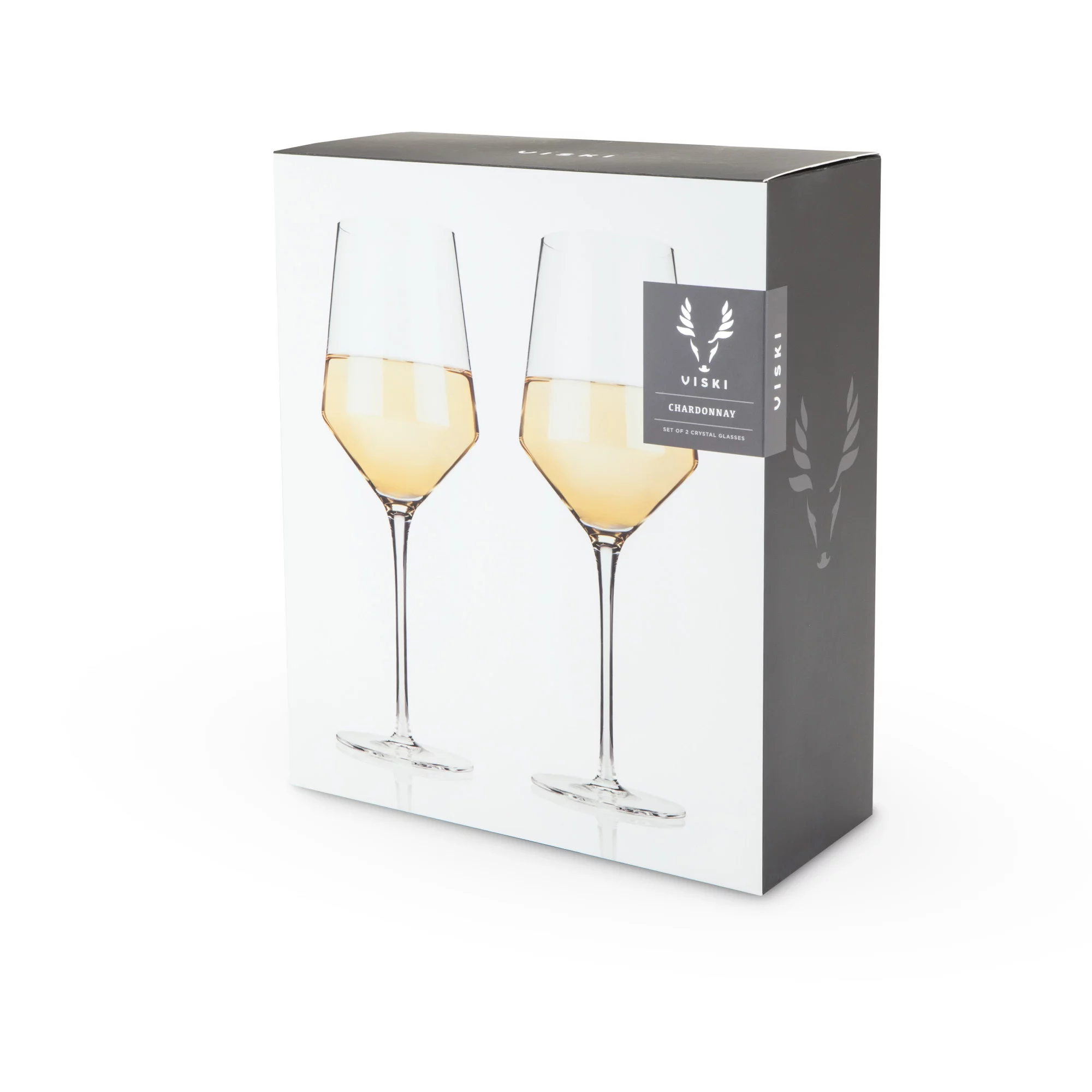 Viski Raye Modern Stemmed Angled Crystal Chardonnay Wine Glasses Set of 2
