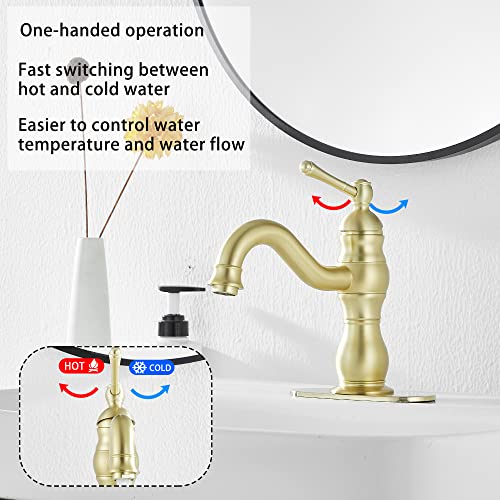 GGStudy 360° Swivel Antique Brass Bathroom Vessel Sink Faucet Single Handle One Hole Matching with Pop Up Drain