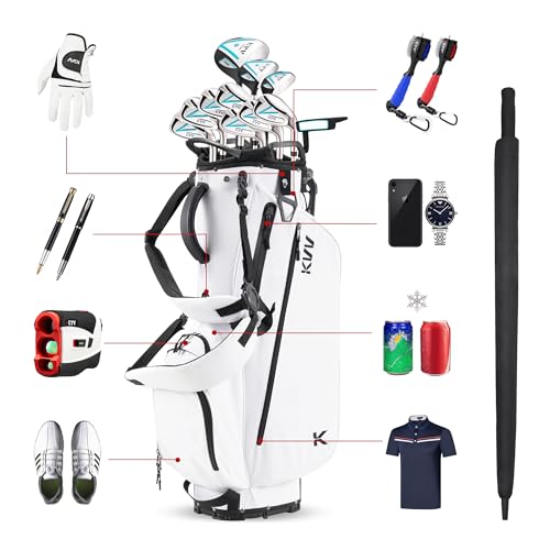 KVV Lightweight Golf Stand Bag with 7 Way Full-Length Dividers, 5 Zippered Pockets, Automatically Adjustable Dual Straps，Elegant Design