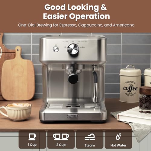 Gevi EzBru 1000 Commercial Espresso Machine, Barista Espresso Maker with Adjustable Temperature and Shot Volume, 2.2L Large Tank, Stainless Steel Cappuccino Latte Machine with Milk Frother Steam Wand