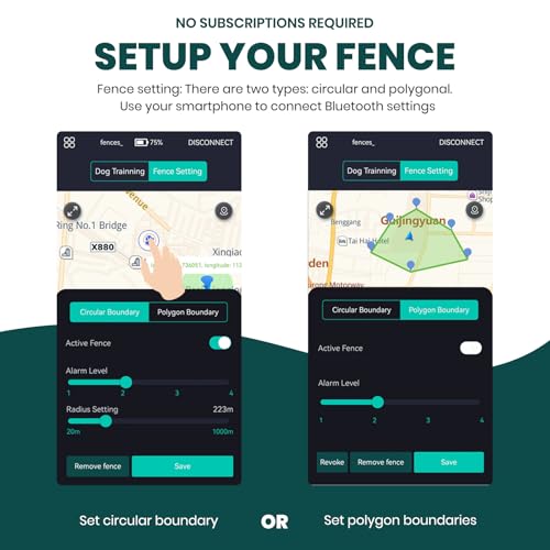 Upgraded GPS Dog Fence & Tracking Collar System - No Subscription Required, Customizable Boundaries via App, Waterproof Rechargeable Collar with Remote Training, 1-Minute Setup, Long Battery Life