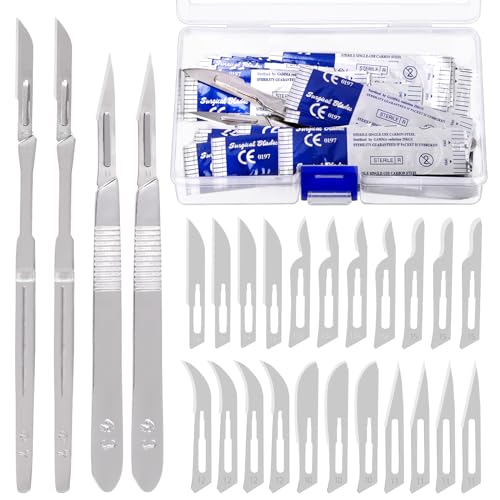 Keadic 44Pcs 2 Style Scalpel Blades Handle with #10#11#15#22 Surgical Sterile Blades, High Carbon Steel Laboratory Blade-Lab Knives for Practicing Cutting, Sculpting, Callus Removal