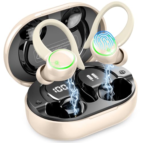 Wireless Earbuds, Bluetooth 5.4 Headphones Sports, 50H Playback Over-Ear buds with ENC Noise Cancelling Mic, Deep Bass Fitness Earphones with Earhooks, IP7 Waterproof Headset for Gym Running Workout
