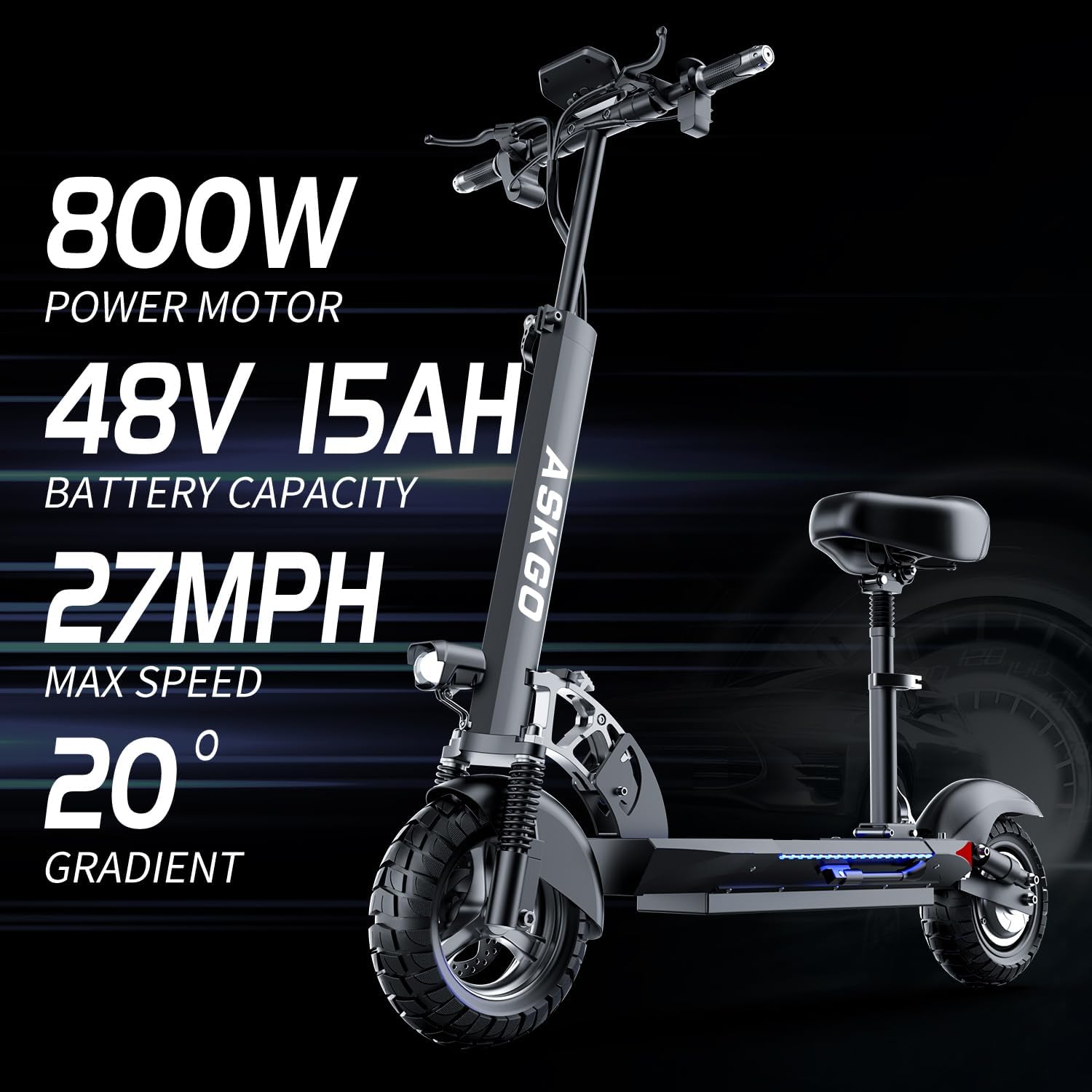 Q2 Electric Scooter for Adults, 800W Motor, Max Speed 27MPH & 35 Miles Range Electric Scooter with Seat, 10