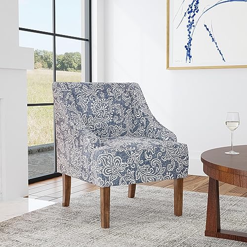 HomePop Velvet Swoop Arm Accent Chair, Suri Blue