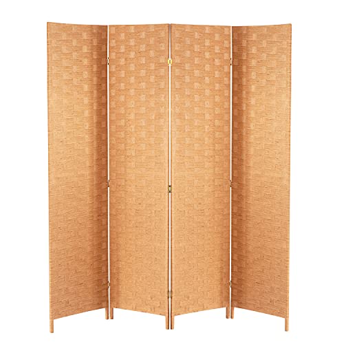 Wood Mesh Woven Design 4 Panel Folding Wooden Screen Room Divider