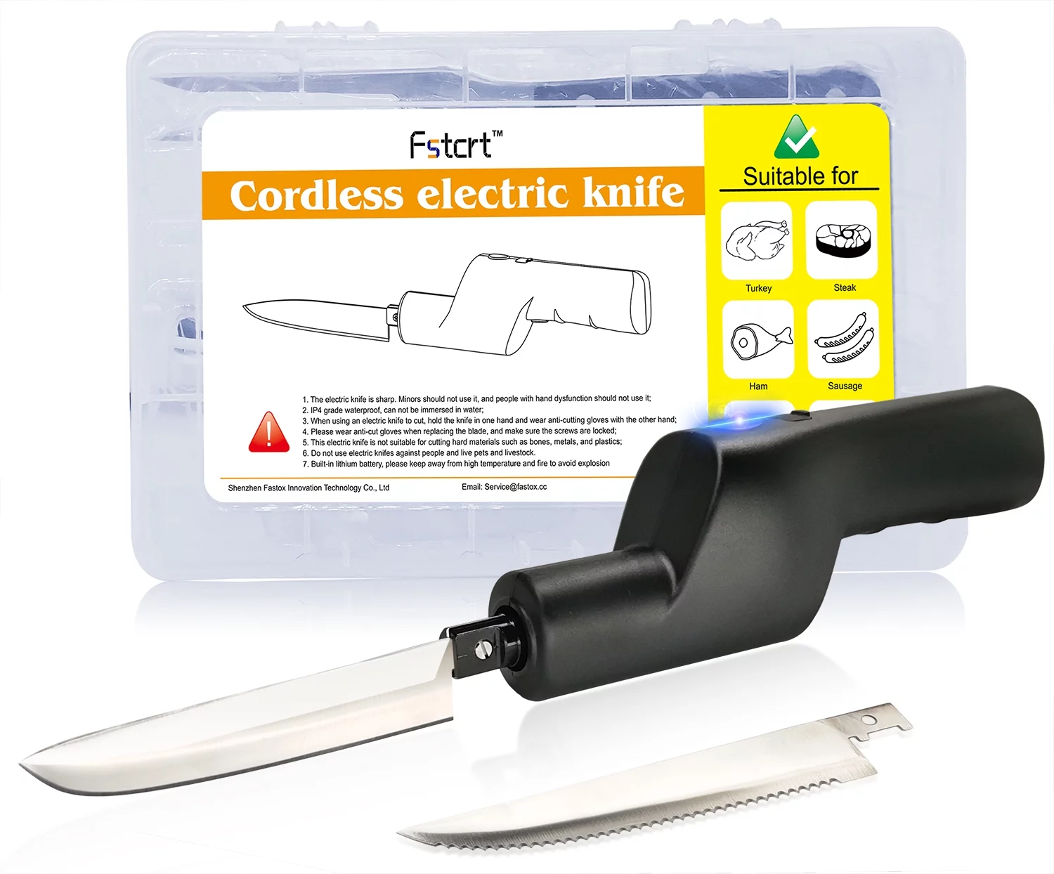 Fstcrt cordless electric knife, ElectricTurkey knife, Portable rechargeable lithium electric knife with safety lock, Used for carving meat, steak, fish, poultry, bread, vegetables, handmade, etc