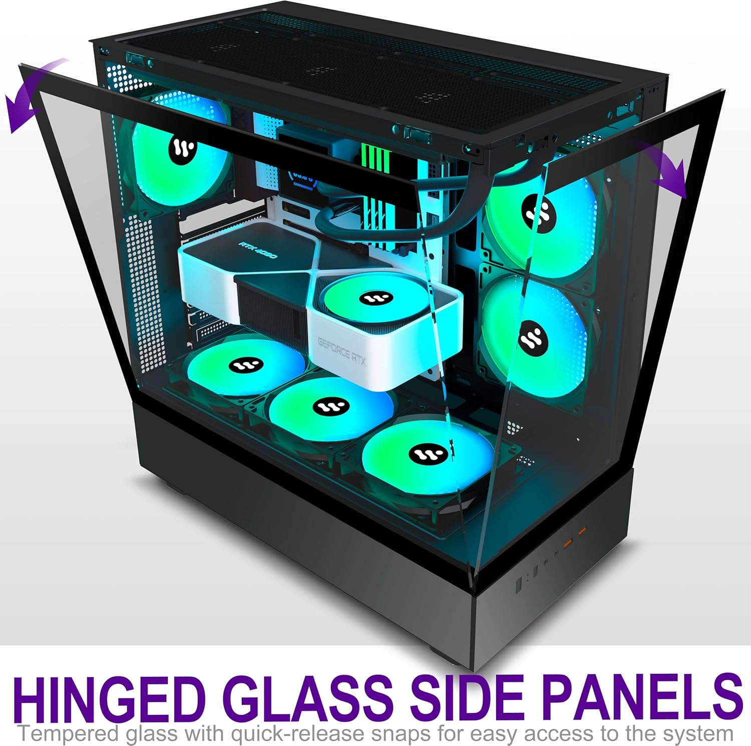 KEDIERS PC Case Pre-Install ARGB Fans Computer case Gaming (Black, G800)