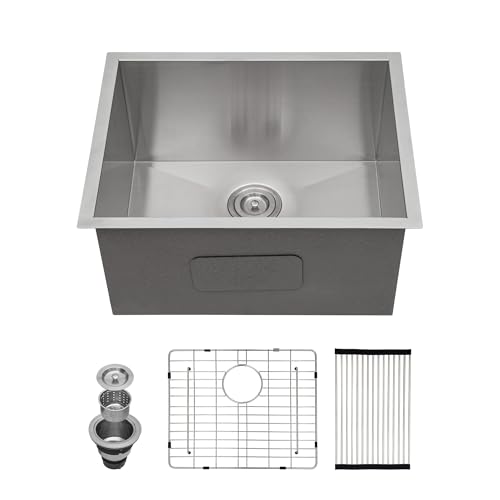 Kichae 12“ Deep Laundry Sink Undermount - 24 Inch Black Undermount Utility Sink Stainless Steel Single Bowl Under Counter Handmade Laundry Utility Room Basin