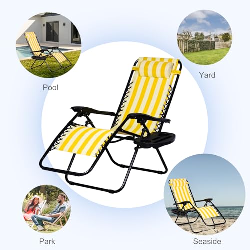 Nazhura Set of 2 Relaxing Recliners Patio Chairs Adjustable Steel Mesh Zero Gravity Lounge Chair Beach Chairs with Pillow and Cup Holder (Dark Green)