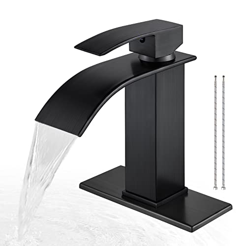 Airuida Brushed Gold Tall Waterfall Bathroom Vessel Sink Faucet Modern Bathroom Vanity Faucet Single Handle Single Hole Farmhouse Bar Mixer Tap Washbasin Faucet Deck Mount