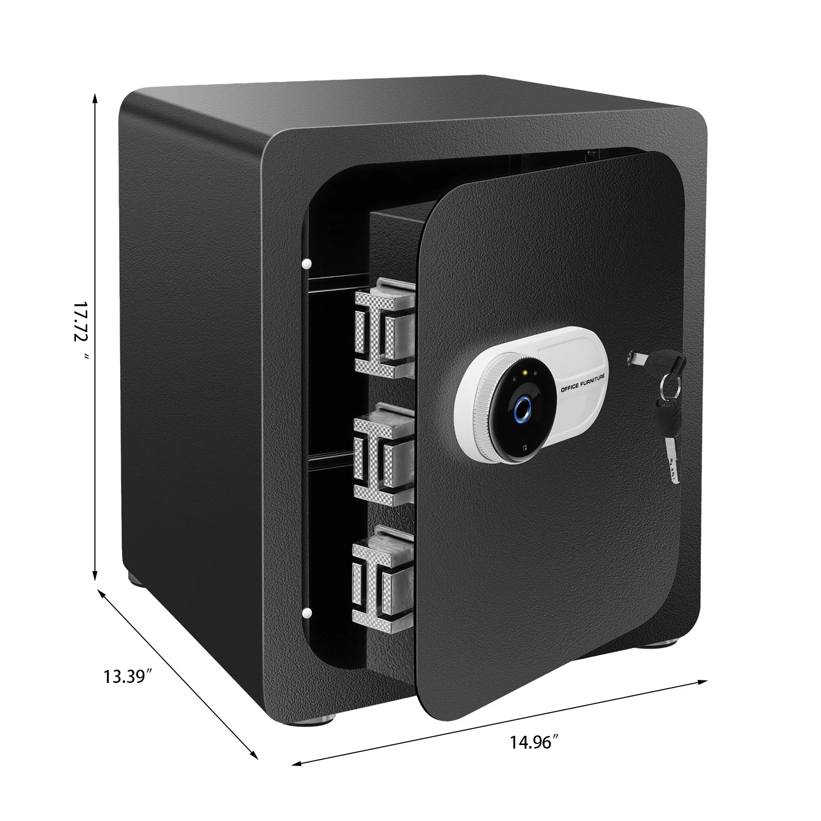 Valuables Safe Box: Home Security Box with Fingerprint Access and Removable Shelf, Black