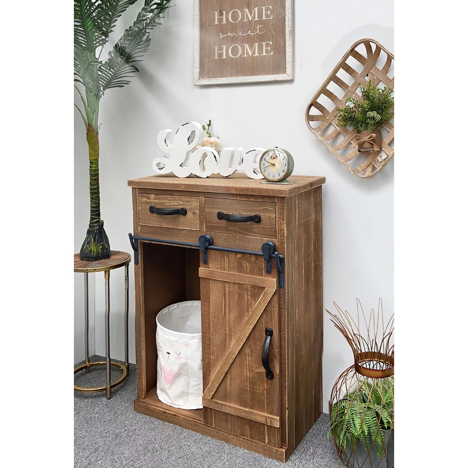 SalonMore Sideboard Storage Cabinet Free Standing Cupboard Chest Room Display Unit Entryway Cabinet with Sliding Barn Door, Burlywood