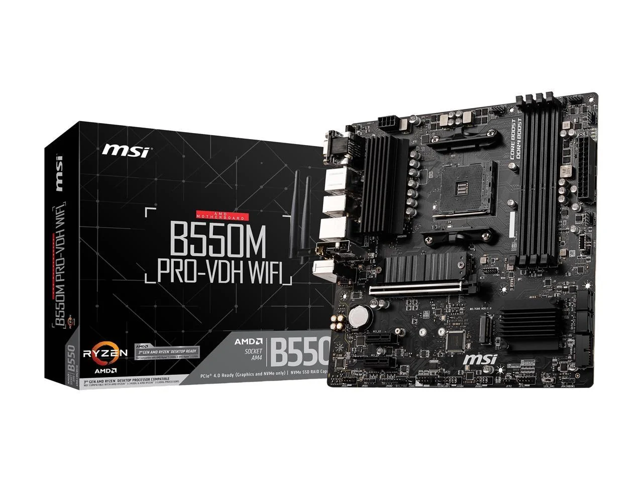 MSI PRO B550M PRO-VDH WIFI AM4 AMD B550 SATA 6Gb/s USB 3.0 Micro ATX AMD Motherboard