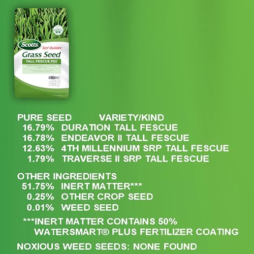 Scotts Turf Builder Grass Seed Tall Fescue Mix with Fertilizer and Soil Improver, Resists Harsh Conditions, 5.6 lbs.