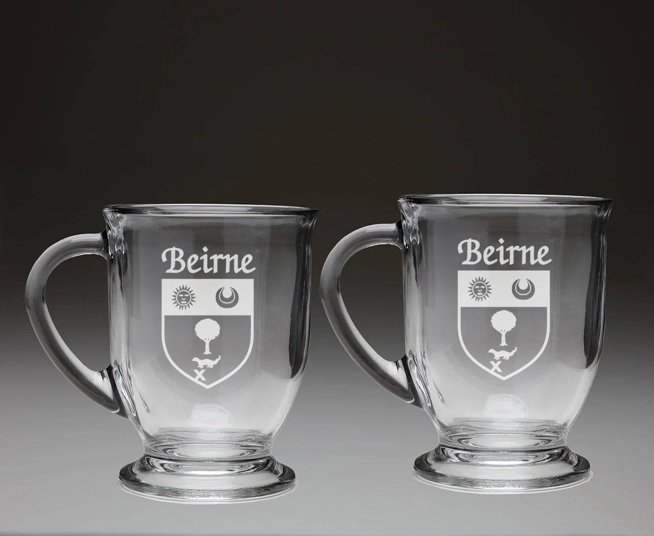 Beirne Irish Coat of Arms Glass Coffee Mugs - Set of 2