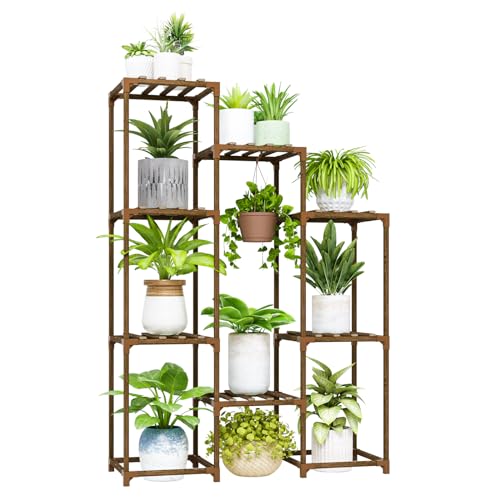 Bamworld Plant Stand Indoor Corner Plant Shelf Wood Plant Holder 8 Pots for Multiple Plants Home Decor for Gardening Gifts