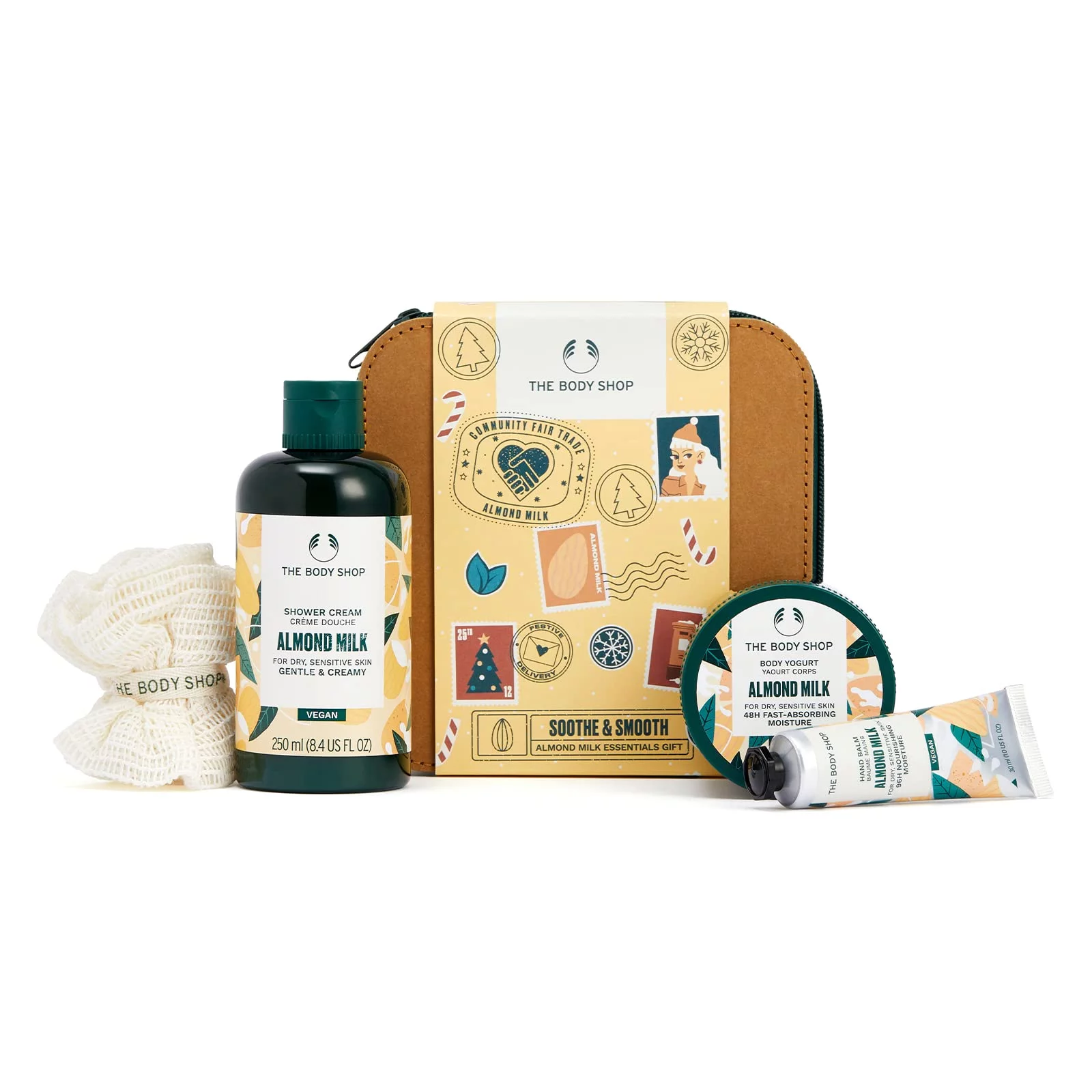 The Body Shop Soothe & Smooth Almond Milk Essentials Gift Set – Hydrating & Moisturizing Vegan Skincare Treats For Dry And Sensitive Skin – 4 Items.