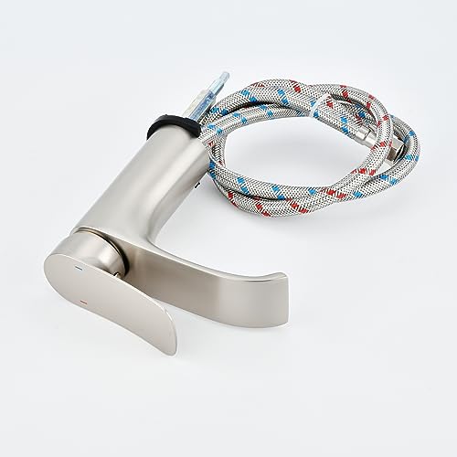 Tall Vessel Sink Faucet Bathroom Waterfall Faucet Brushed Gold Finished Single Handle Matte Black Vanity Bathroom Faucet Basin Mixer Tap with Water Supply Hose and Pop Up Sink Drain