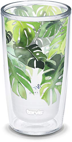 Tervis Yao Cheng Green Crystal Made in USA Double Walled Insulated Tumbler Travel Cup Keeps Drinks Cold & Hot, 16oz, Green Blue Stripe