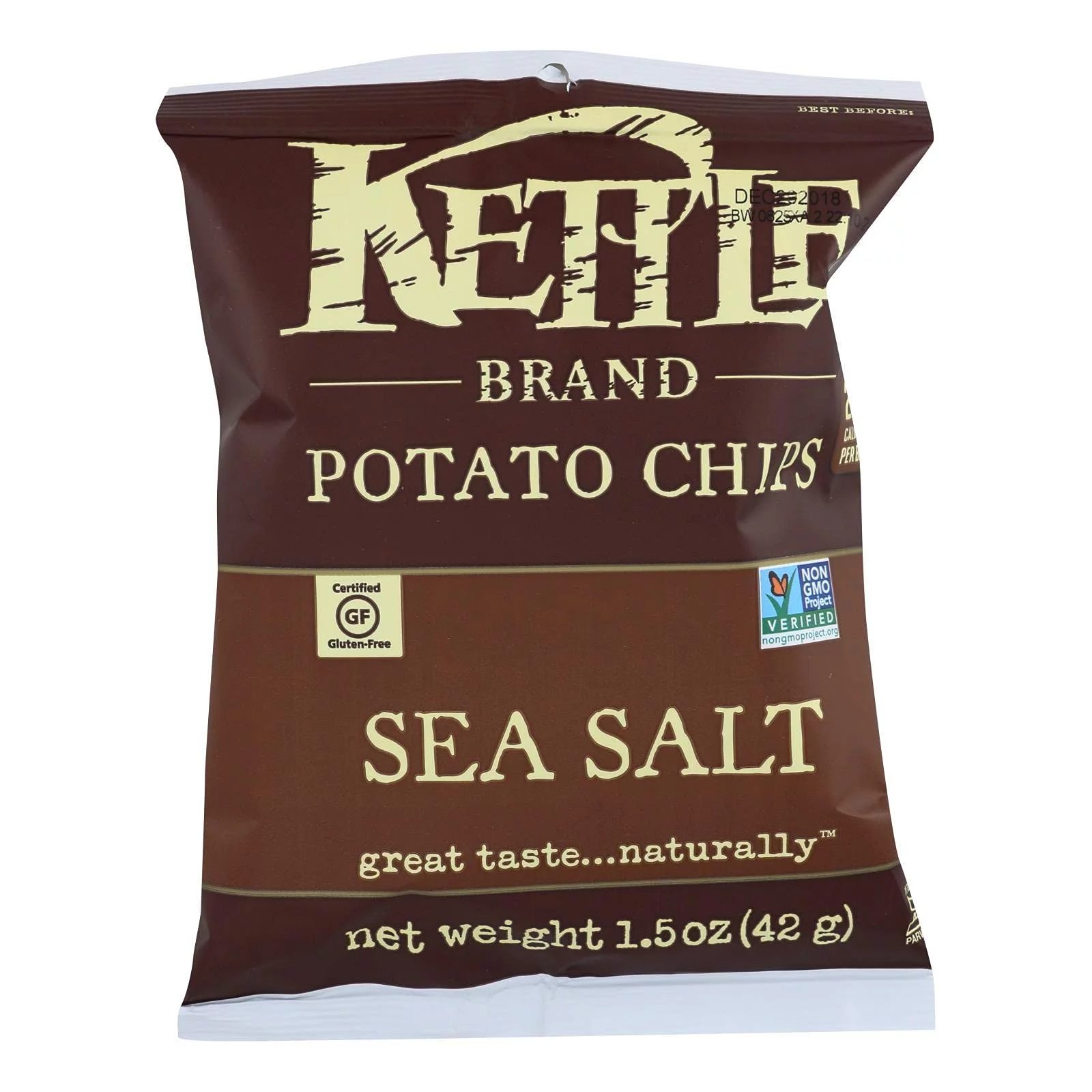 Kettle Brand Sea Salt Potato Chips, 1.5 Ounce - 24 per case.