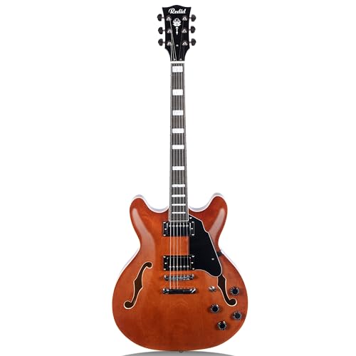 Redid Semi-Hollow Body Electric Guitar RD-100 Jazz Guitar with F-Hole,Maple neck,humbucker Pickups(Brown)