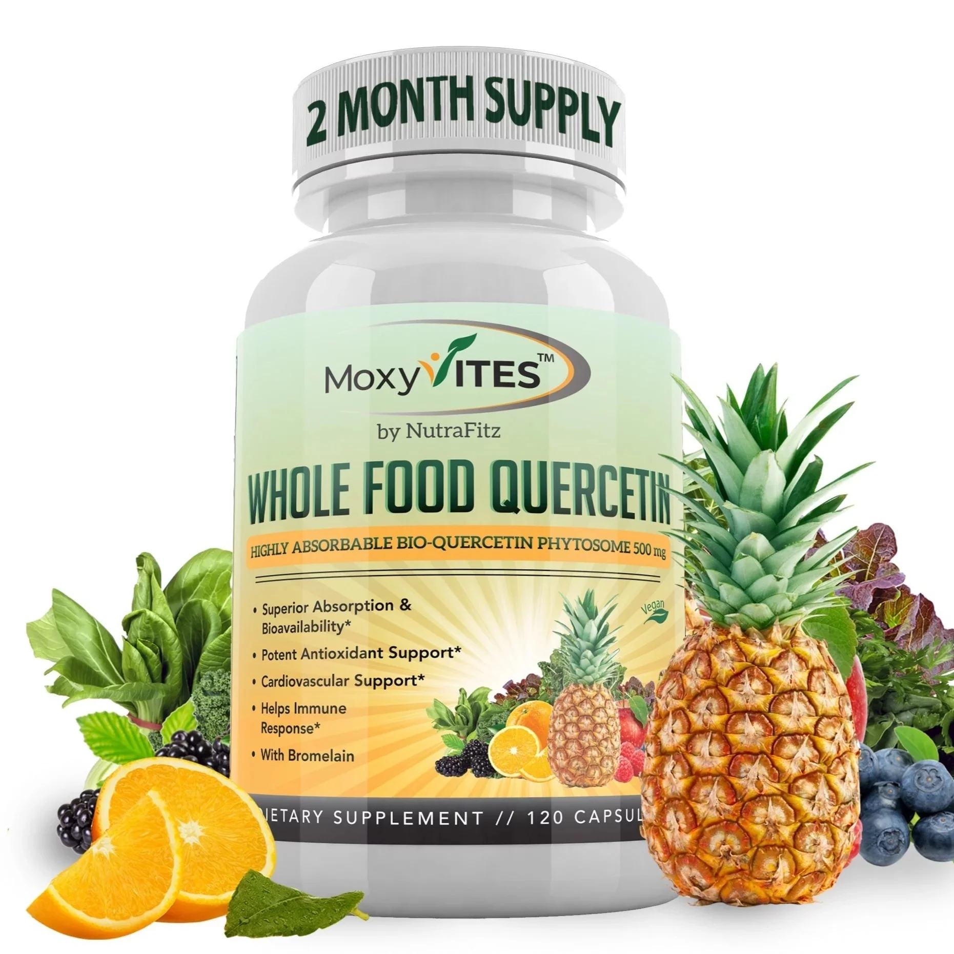 Quercetin Phytosome 500mg with Bromelain Whole Food Supplement - 20X More Absorption, 120 Caps