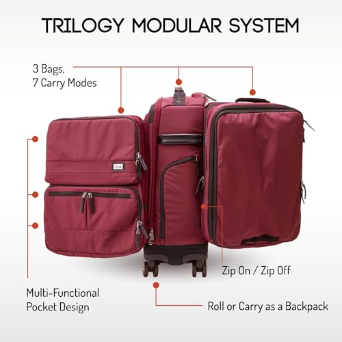 Trilogy Modular System I Modular 4-wheel spinner carry-on, with two zip-off bags! All 3 are Expandable! You get 3 bags in 1! Mix and match; take apart to fit crowded airplane spaces (Blue)